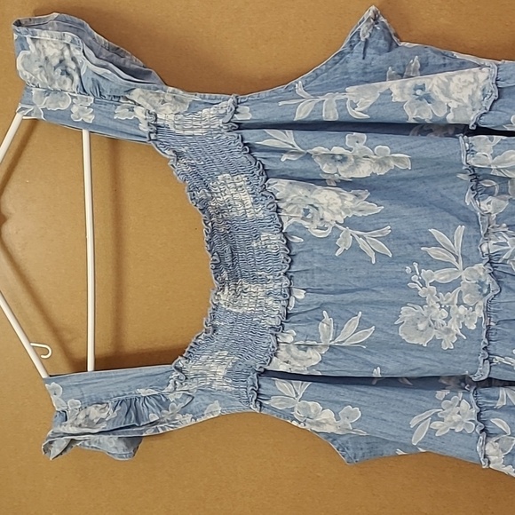 Old Navy Size 4X Blue Floral Cotton Smocked Tiered Sleeveless Midi Dress - Picture 6 of 10